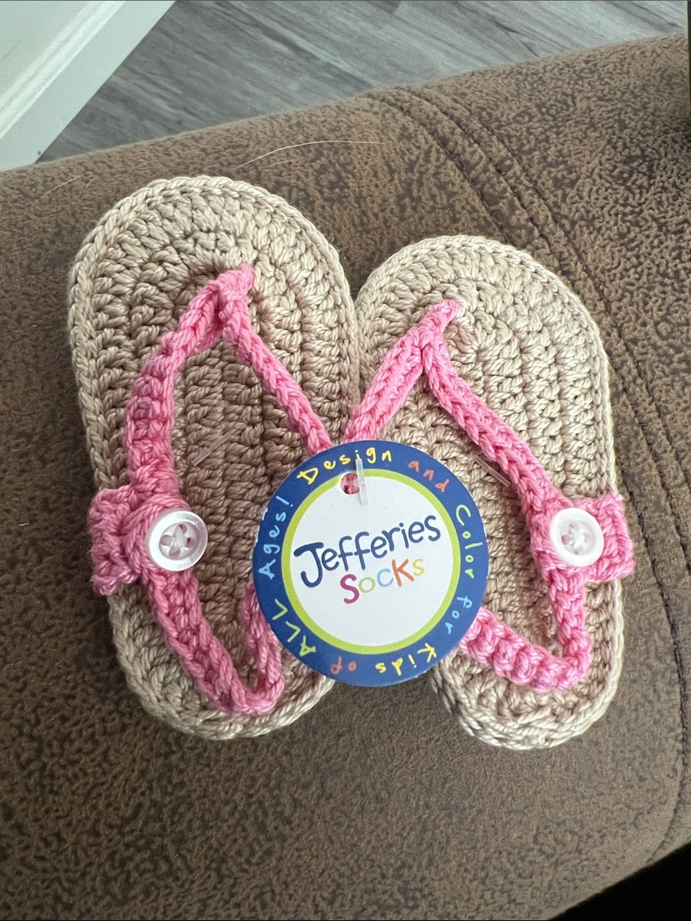 Jefferies Socks Pink and Cream Crochet Kids Flip Flops